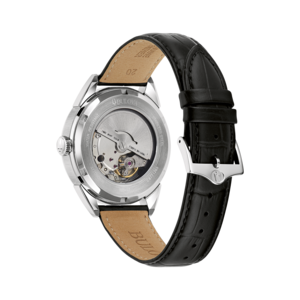 Bulova-Uhr, Edelstahl, Lederarmband, wasserdicht, japanisches Uhrwerk, 21 Juwelen.