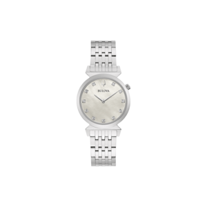Bulova Damenuhr mit Diamanten und silbernem Armband, elegant