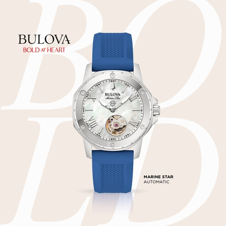 Bulova Marine Star Uhr mit blauem Armband, Automatik, Bold at Heart