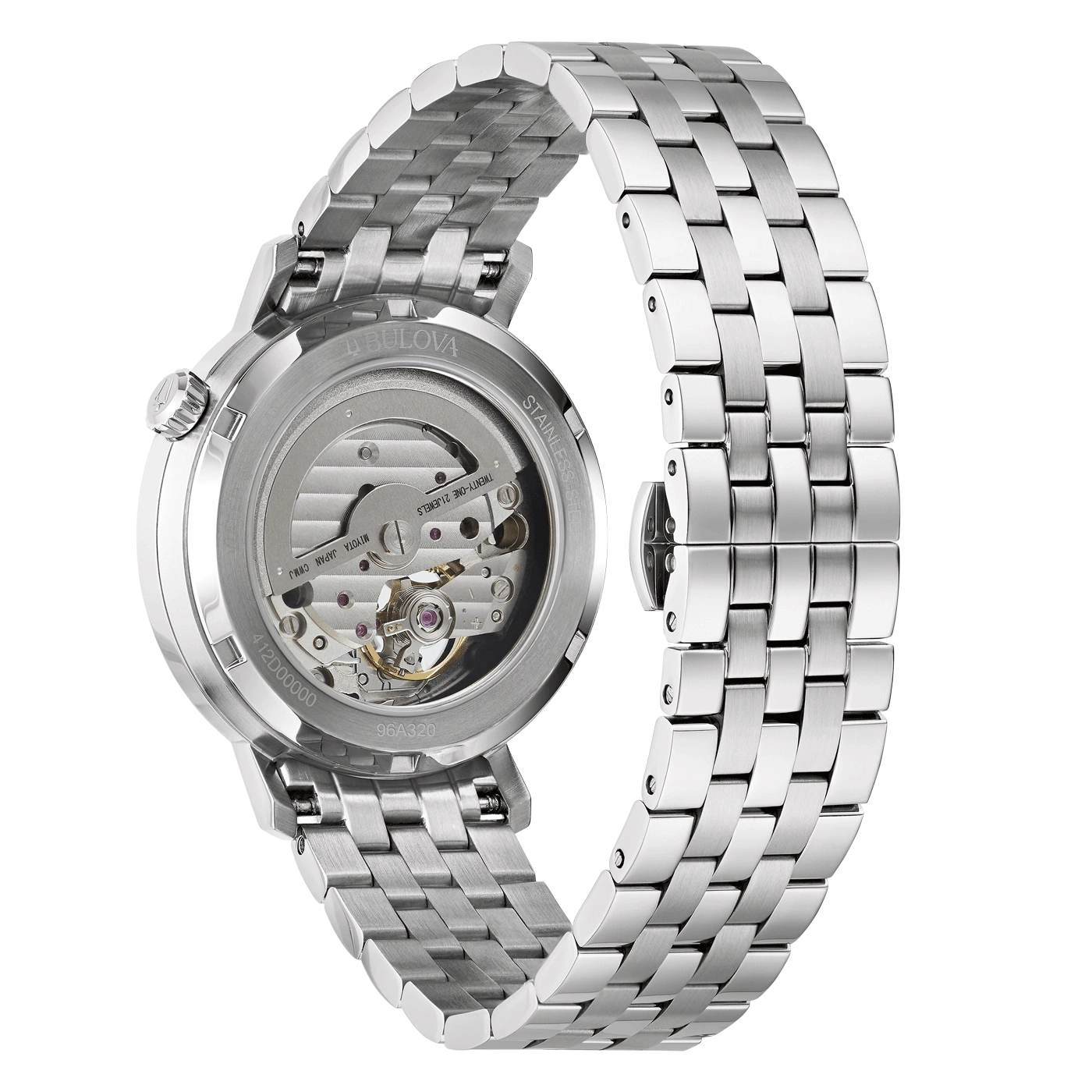Bulova Uhr, Edelstahl, transparentes Zifferblatt, mechanisches Uhrwerk, Armband