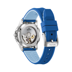 Bulova-Uhr mit blauem Armband, Saphirglas, Edelstahl, japanisches Uhrwerk