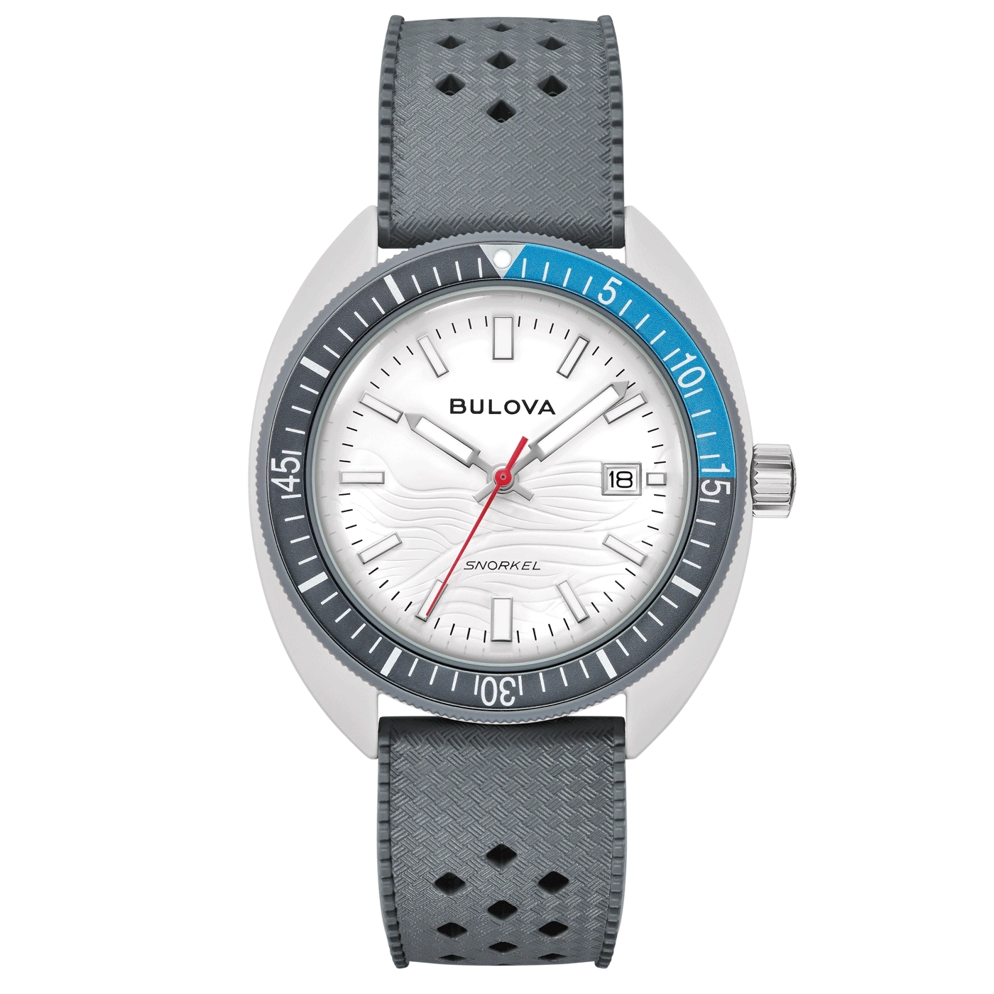 Bulova Snorkel Uhr mit grauem Armband und weißem Zifferblatt