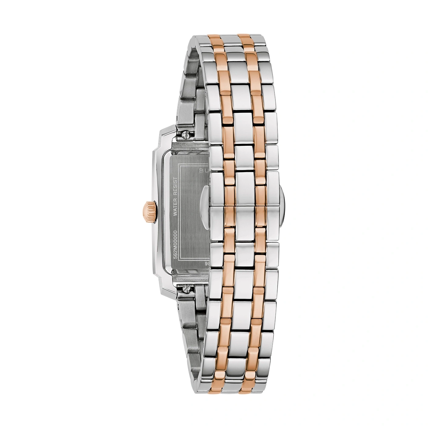 Uhr mit silbernem und roségoldfarbenem Armband, Detailaufnahme, Nahaufnahme