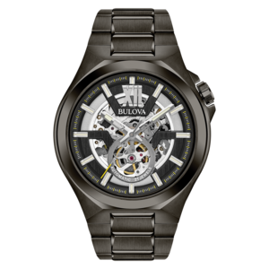 Bulova Herrenuhr, skelettiertes Zifferblatt, Automatik, 21 Jewels, dunkelgrau