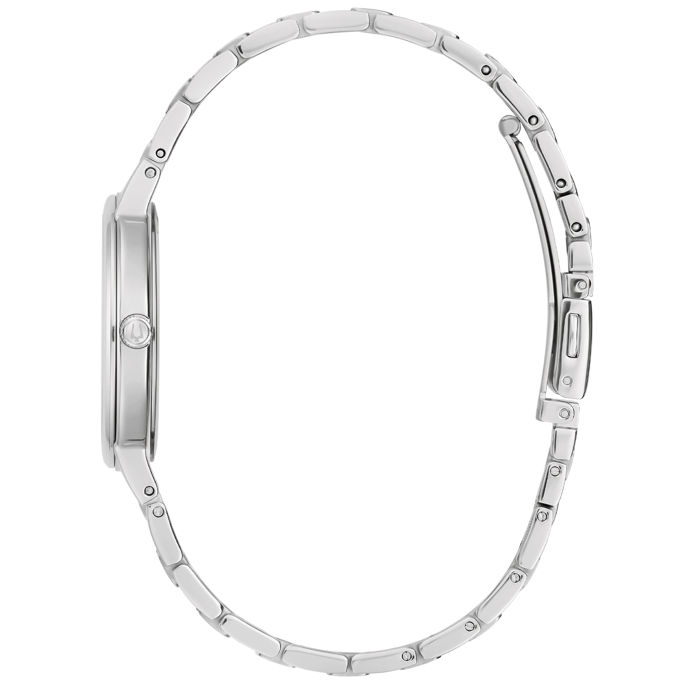 Silberne Damenuhr, Seitenansicht, Armband, rundes Zifferblatt, elegant, modern, Accessoire