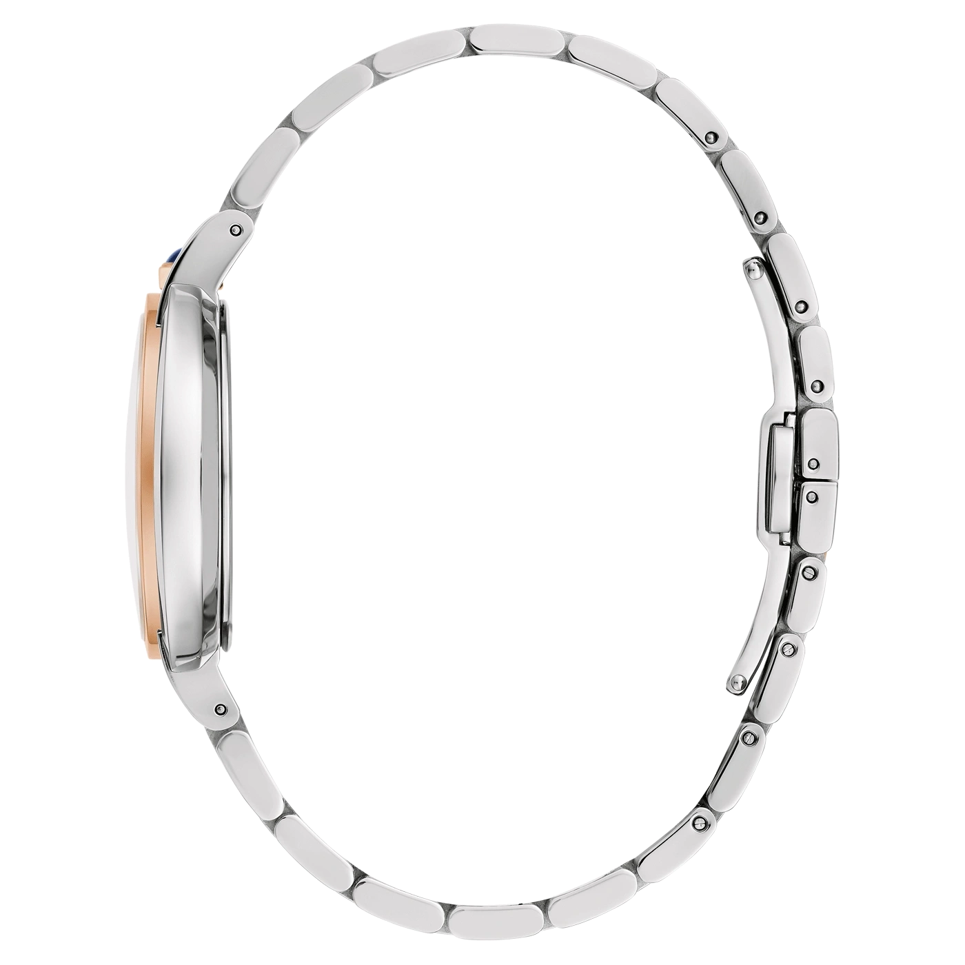 Uhr mit silbernem Armband, Seitenansicht, Detailaufnahme, elegantes Design, Accessoire