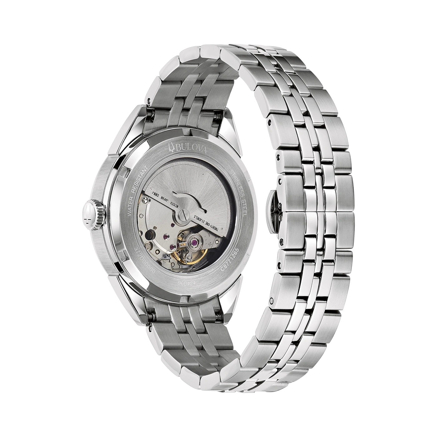 Bulova-Uhr, Edelstahl, wasserdicht, Automatikwerk, transparentes Zifferblatt, Armband