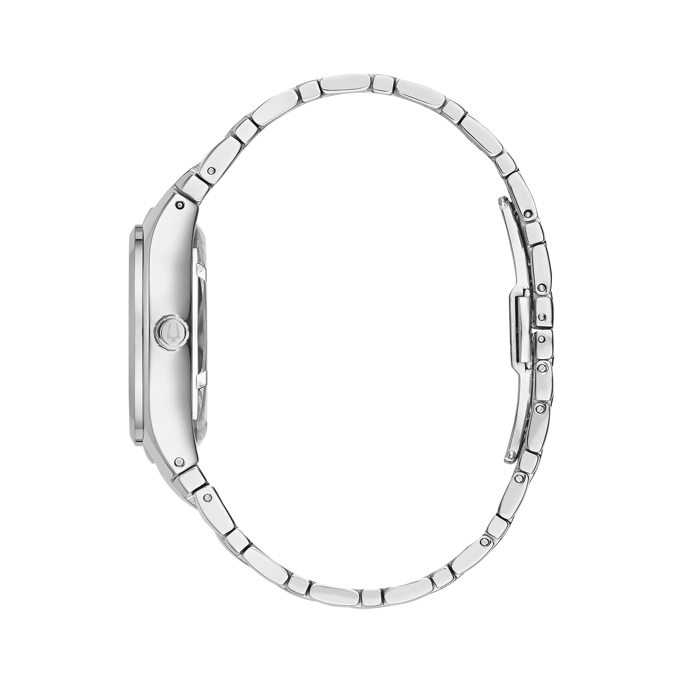 Silberne Damenuhr mit Armband, Seitenansicht, elegant und stilvoll
