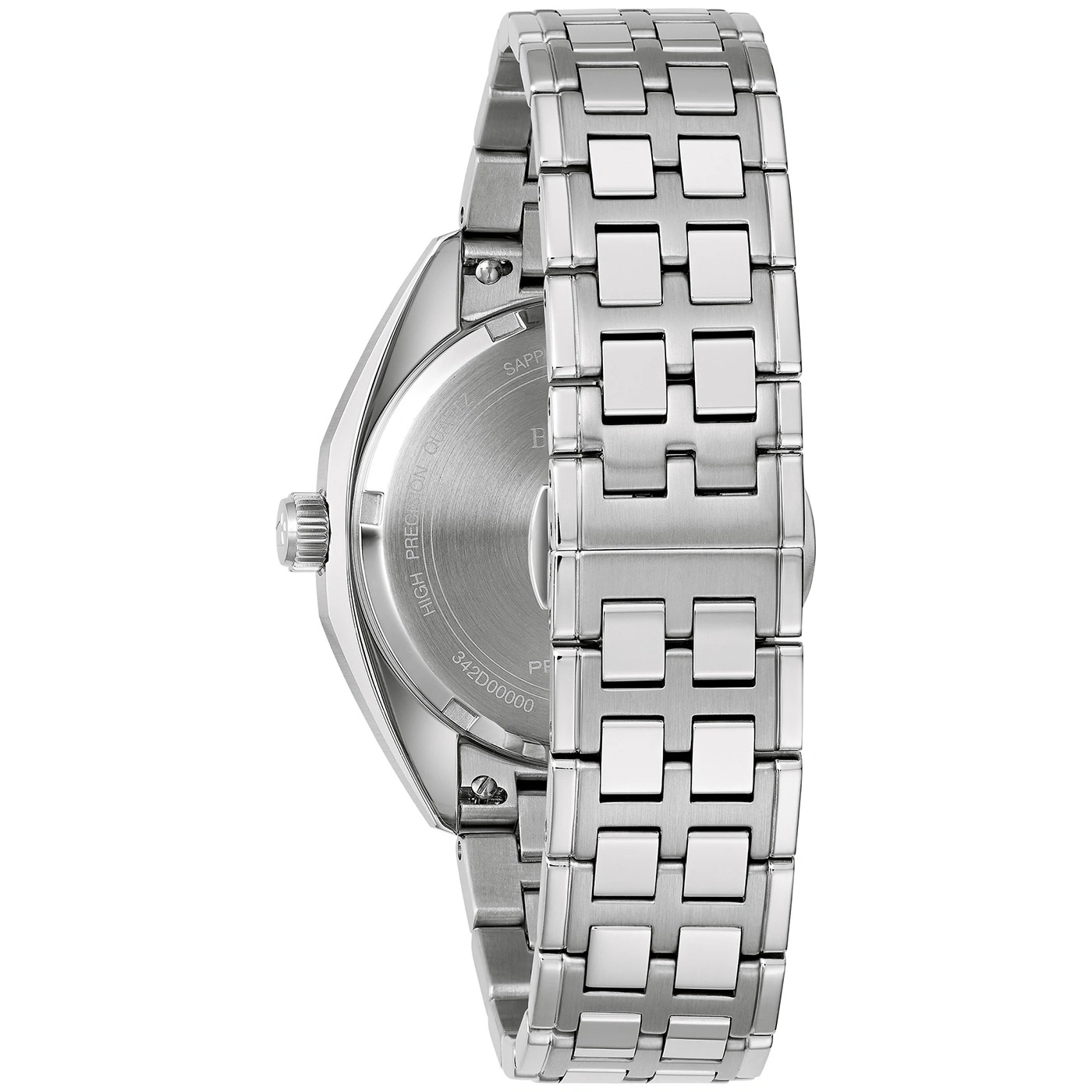 Uhr aus Edelstahl mit Armband, Detailaufnahme, Nahaufnahme, silber