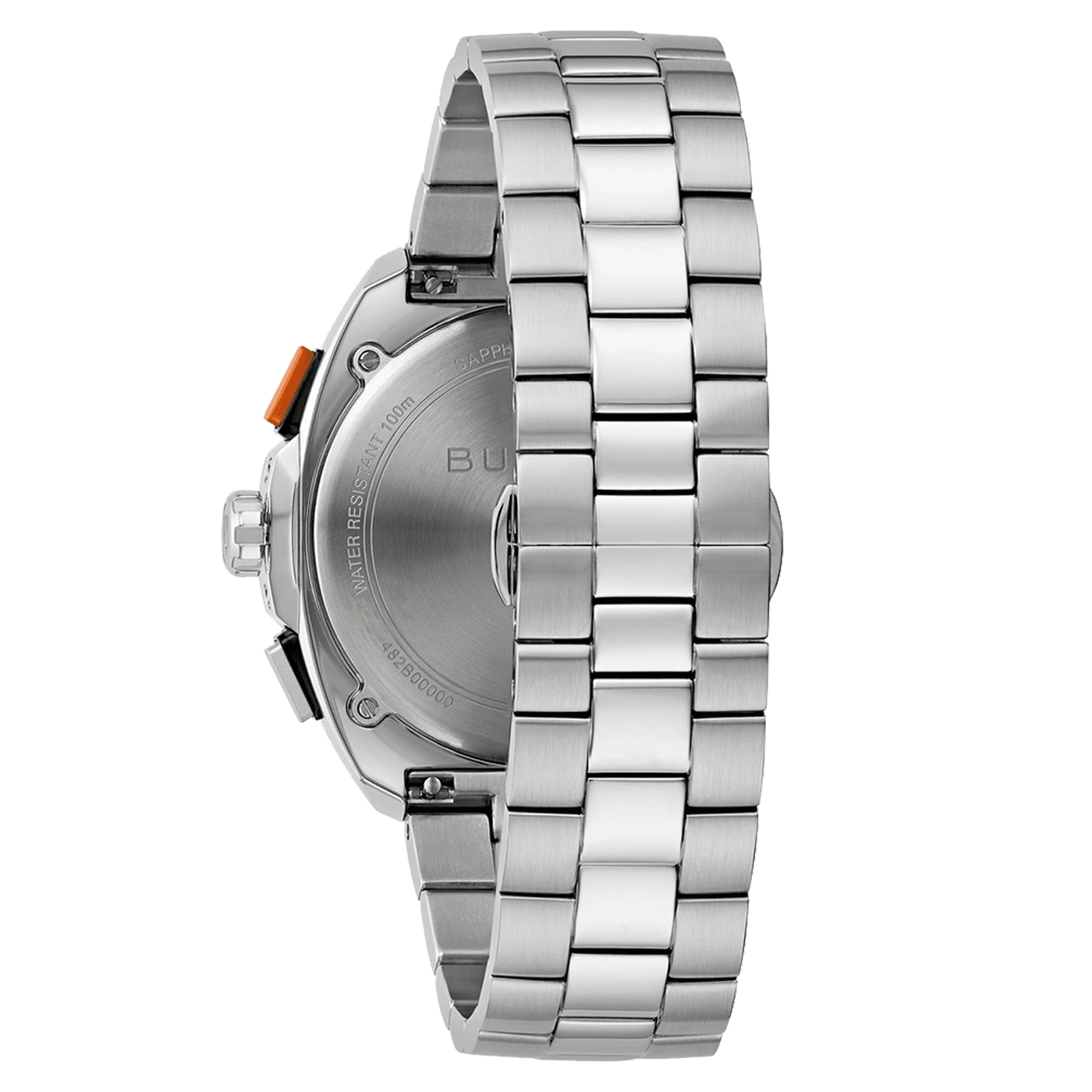 Uhr mit Metallarmband, Detailaufnahme, silberfarben, Wasserdicht, 100m, Saphirglas