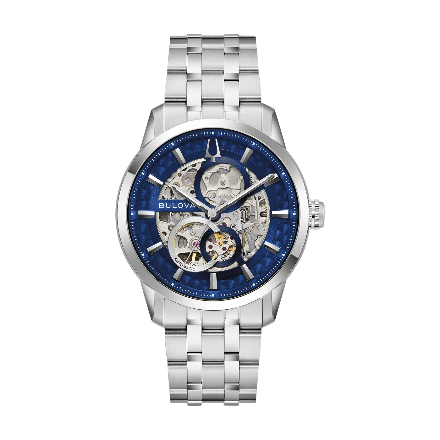 Bulova Herrenuhr mit blauem Zifferblatt und silbernem Armband