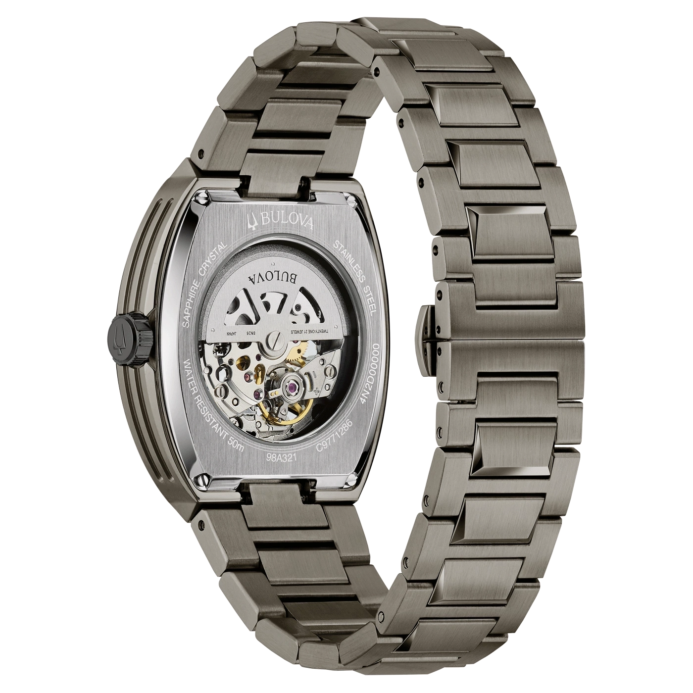 Bulova Uhr, Edelstahl, Saphirglas, wasserdicht, skelettiert, Armbanduhr, 98A321, C9771286