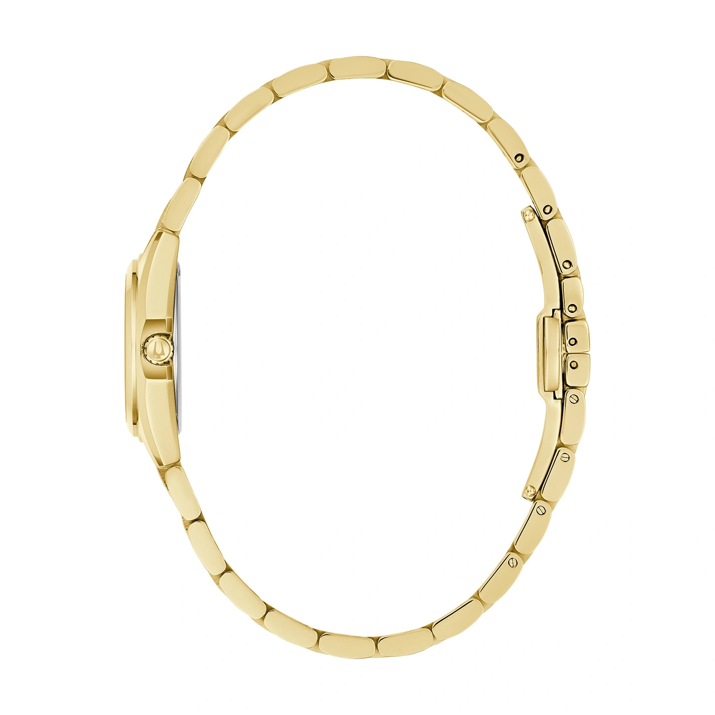 Goldene Armbanduhr, Seitenansicht, elegantes Design, luxuriöses Accessoire, isoliert