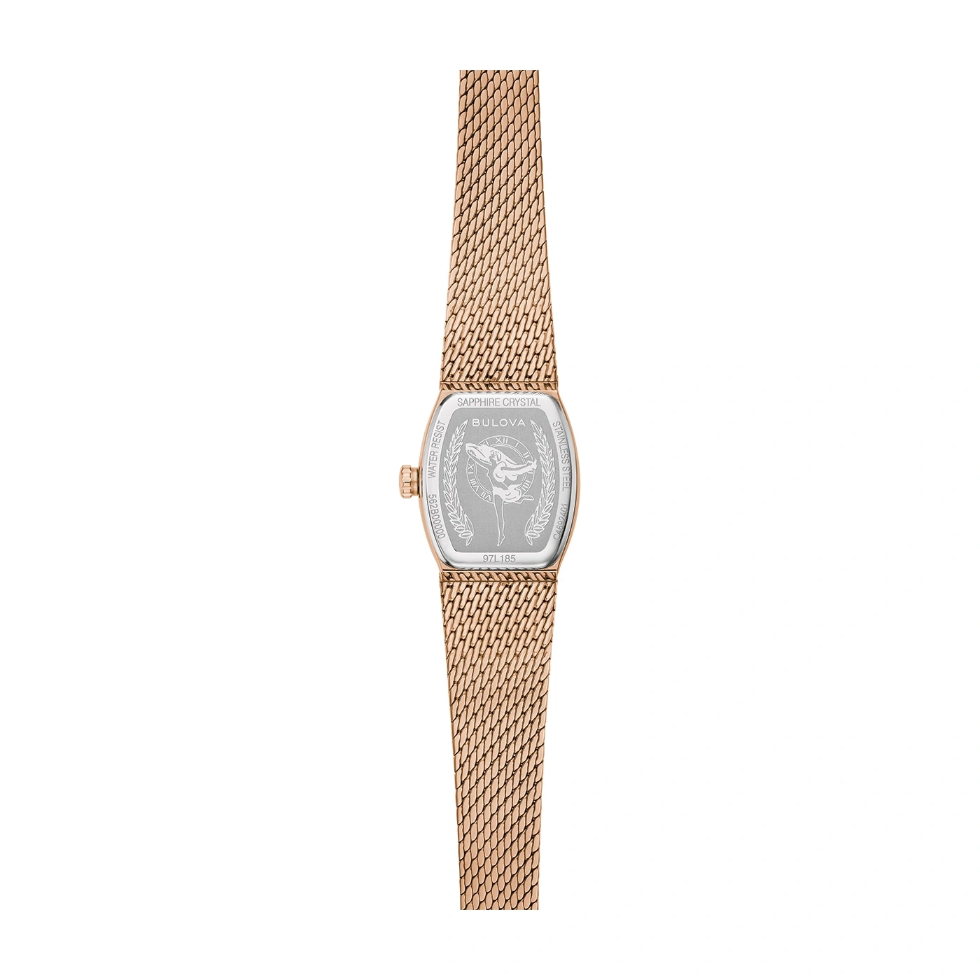 Rosegoldene Damenuhr mit Mesh-Armband, Bulova-Logo, Saphirglas, Edelstahl