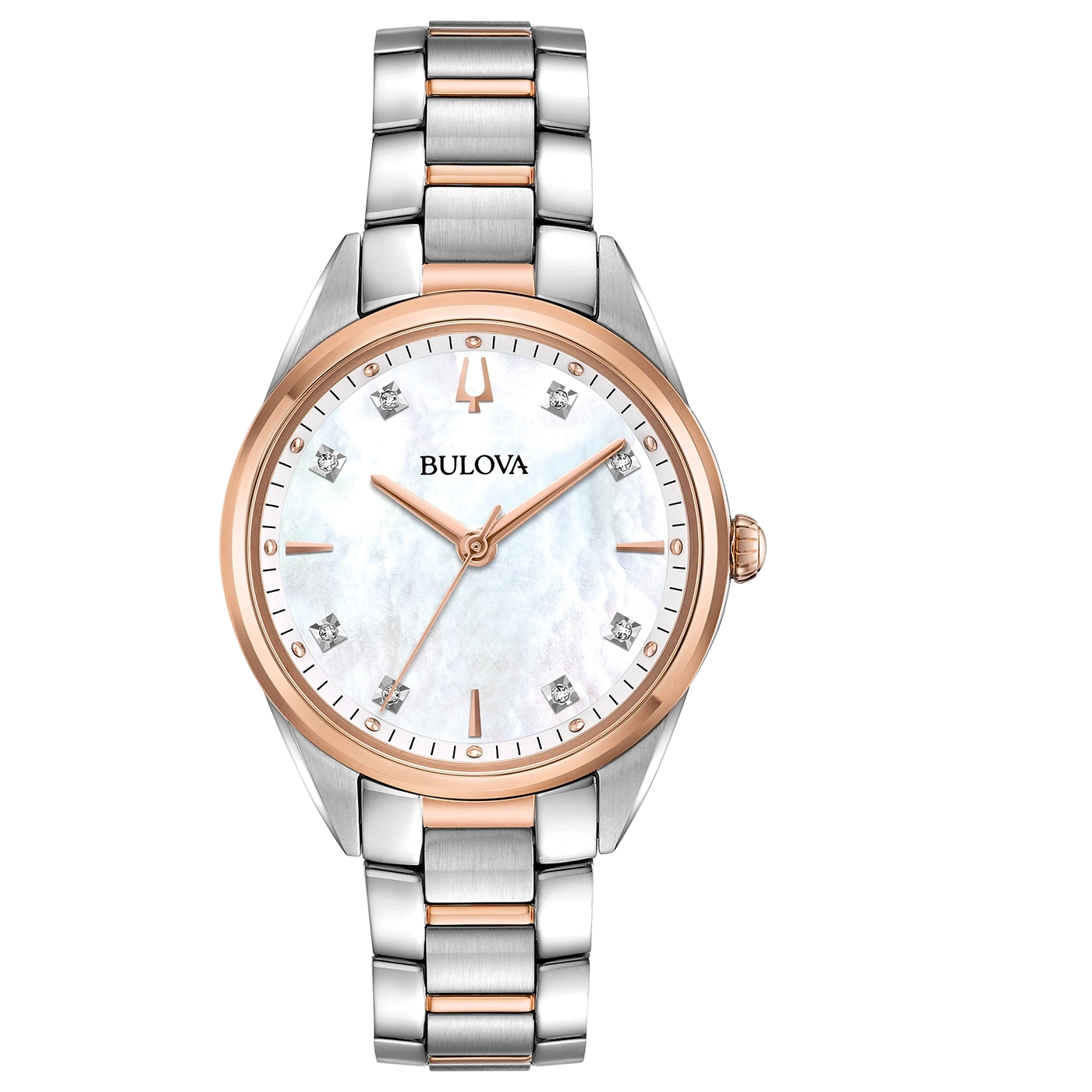 Bulova Damenuhr mit Perlmutt-Zifferblatt und Diamanten, roségoldfarben