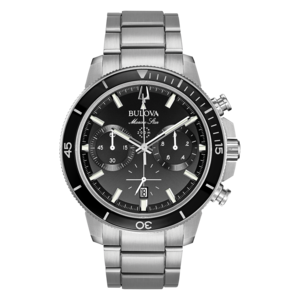 Bulova Marine Star Uhr, schwarz, Edelstahlarmband, Chronograph, 200m wasserdicht