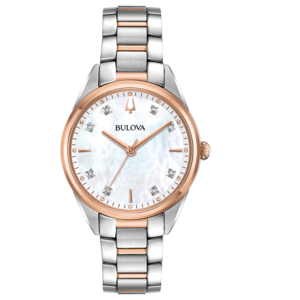 Bulova Damenuhr mit Perlmutt-Zifferblatt und Diamanten, roségoldfarben