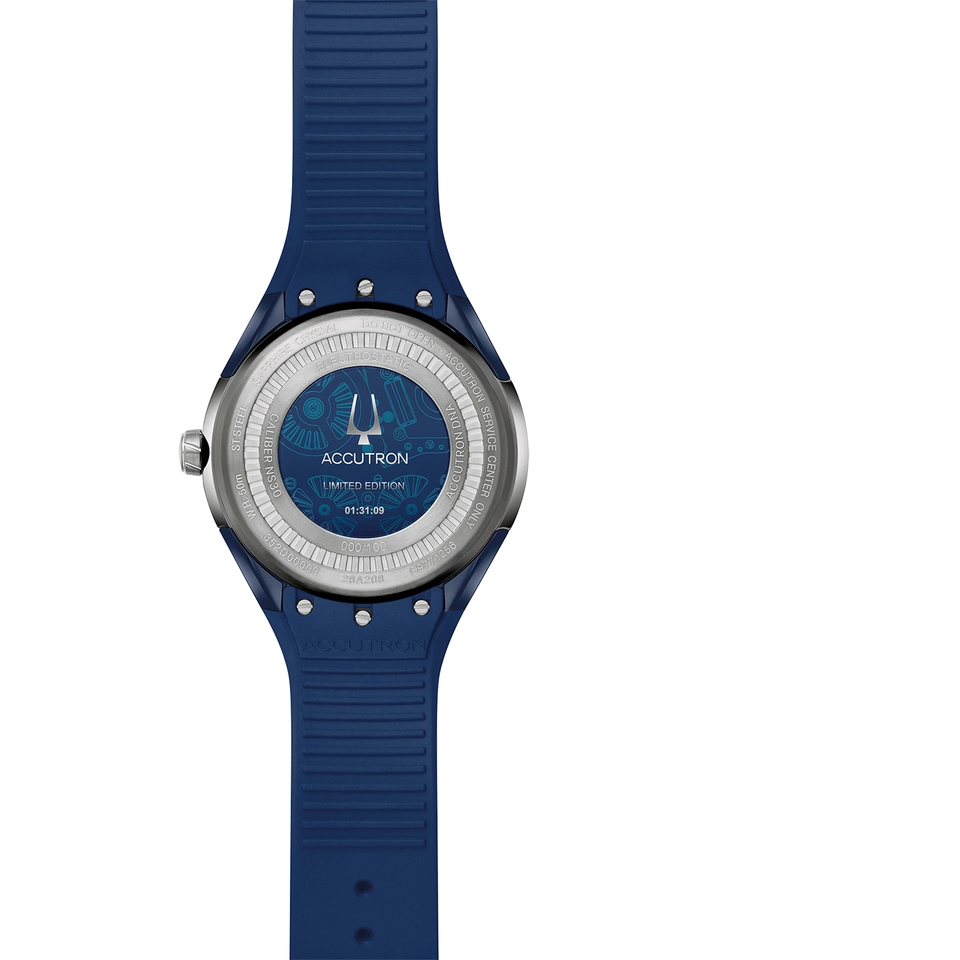 Blaue Accutron-Uhr mit blauem Armband, Limited Edition, 01:31:09, 000/100.