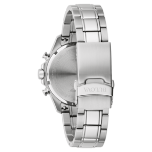 Uhr, Rückseite, Metallarmband, Bulova, wasserdicht, Saphirglas, Chronograph, Edelstahl