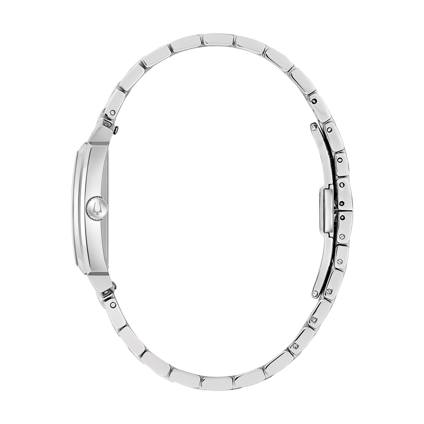 Silberne Damenuhr, Seitenansicht, Armband, elegantes Design, Detailaufnahme, Schmuck
