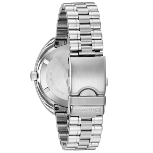 Bulova-Uhr, Edelstahlarmband, Detailaufnahme, Nahaufnahme, silberfarben, Uhrenarmband