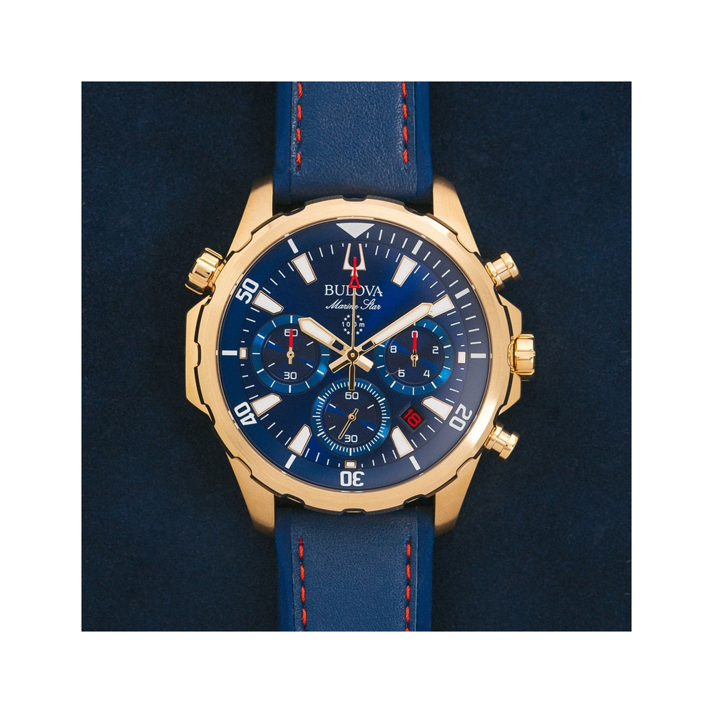 97B168 Herrenuhr Leder blau Ø 43 mm