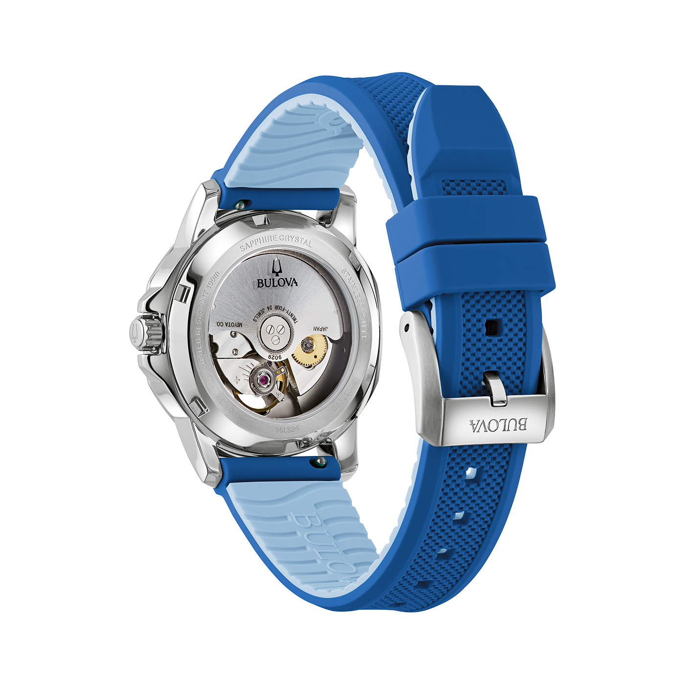 Bulova-Uhr mit blauem Armband, Saphirglas, Edelstahl, japanisches Uhrwerk