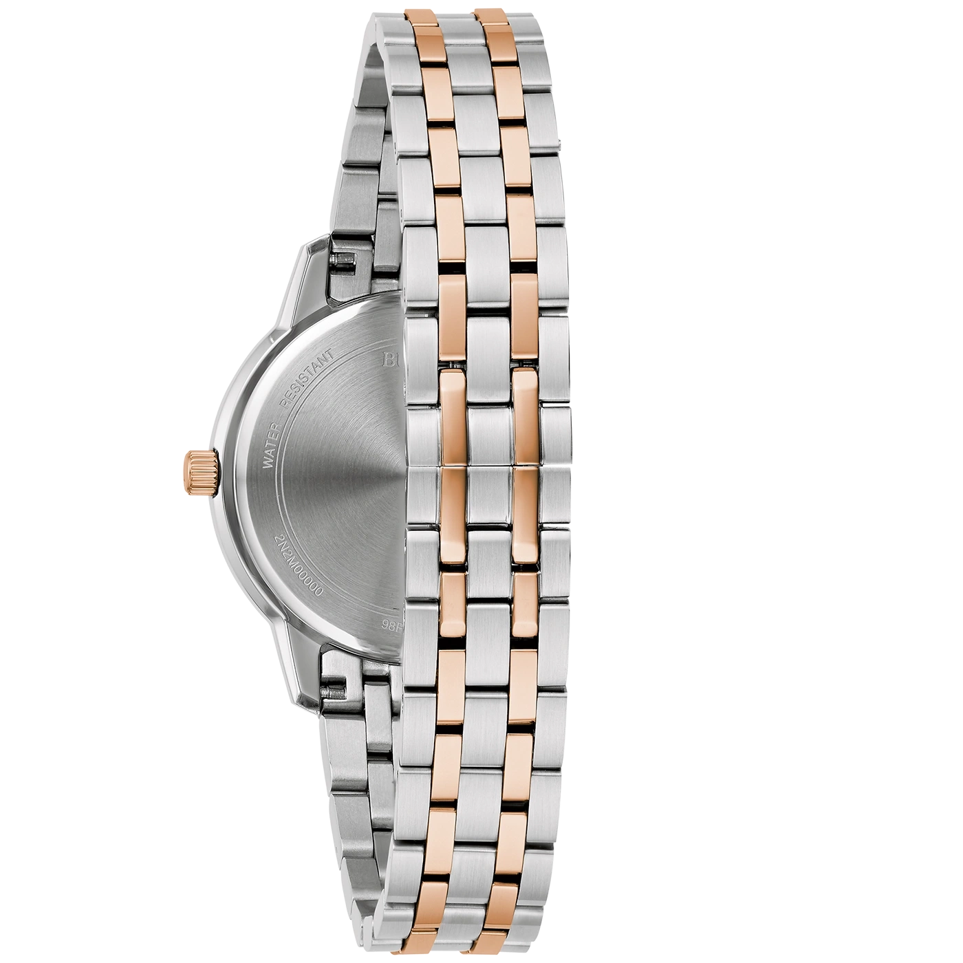 Uhr mit silbernem und roségoldfarbenem Armband, Nahaufnahme, Detail, elegant
