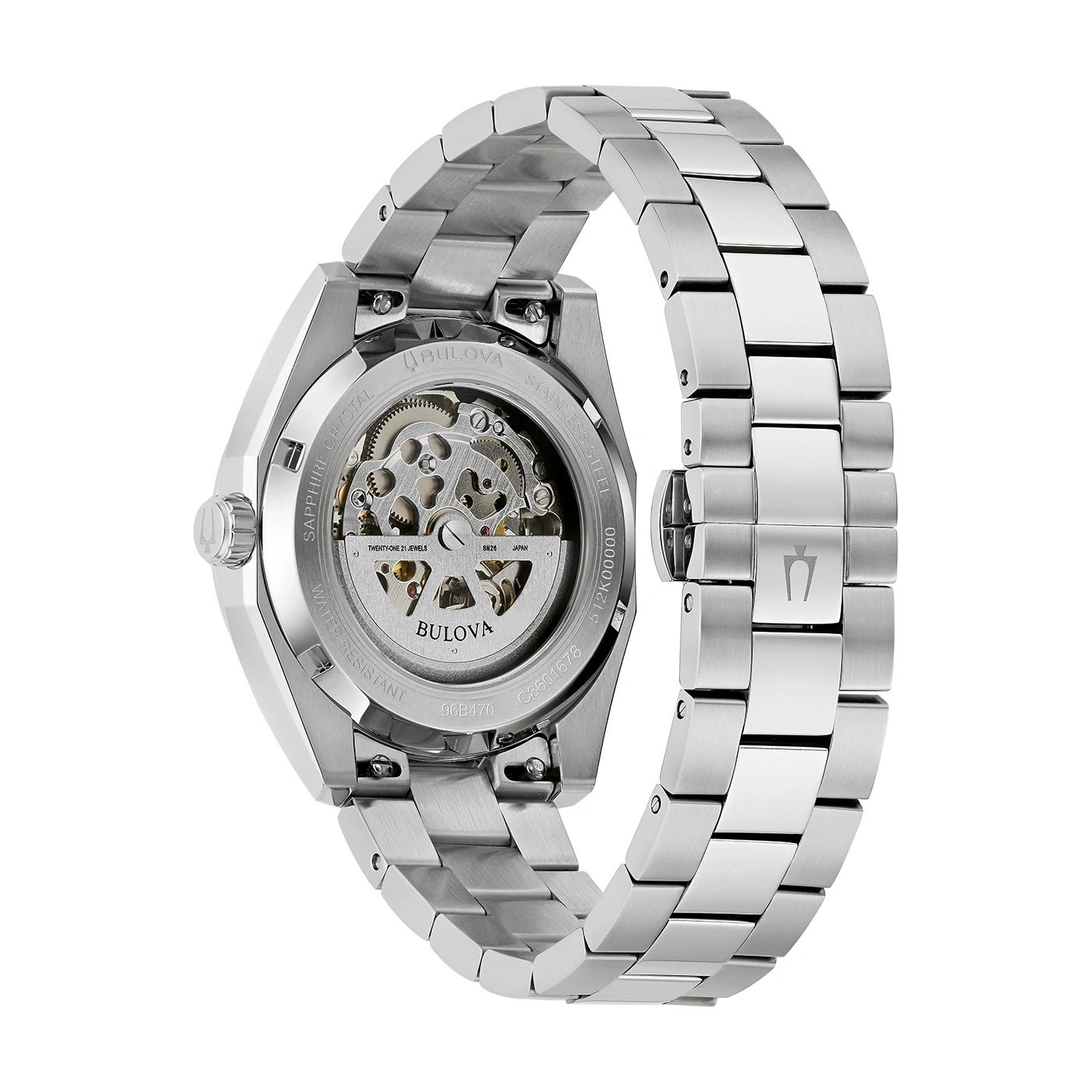 Bulova-Uhr, Edelstahl, Saphirglas, skelettiertes Zifferblatt, wasserdicht, japanisches Uhrwerk.
