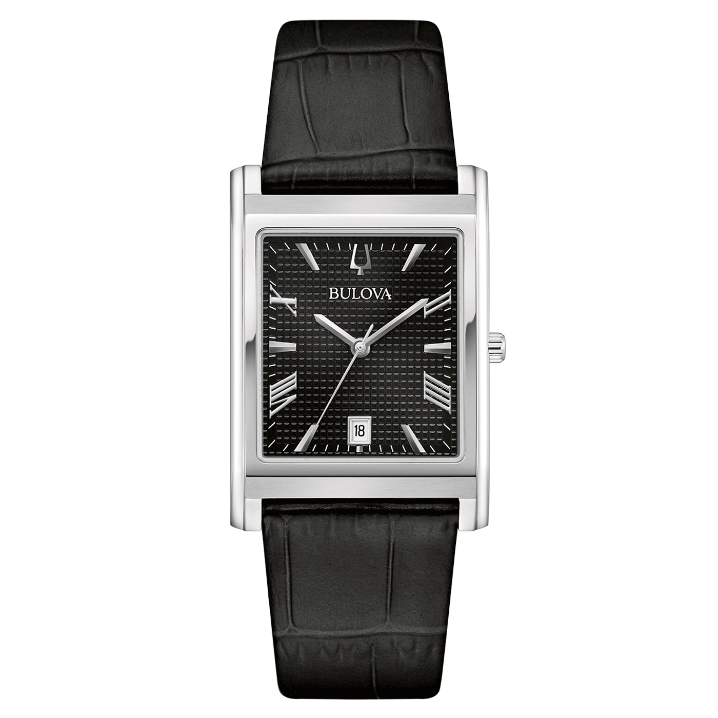 Bulova Herrenuhr mit schwarzem Zifferblatt und Lederarmband