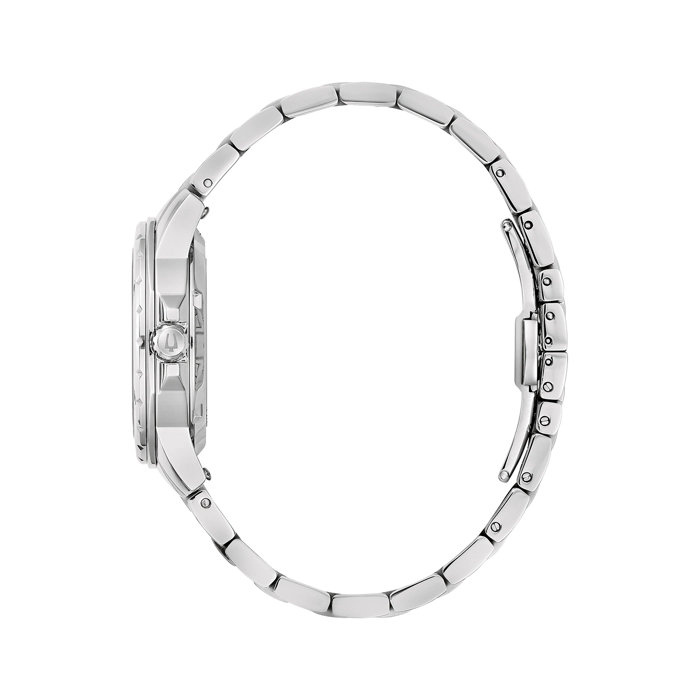 Silberne Damenuhr mit Armband, Seitenansicht, elegant und stilvoll