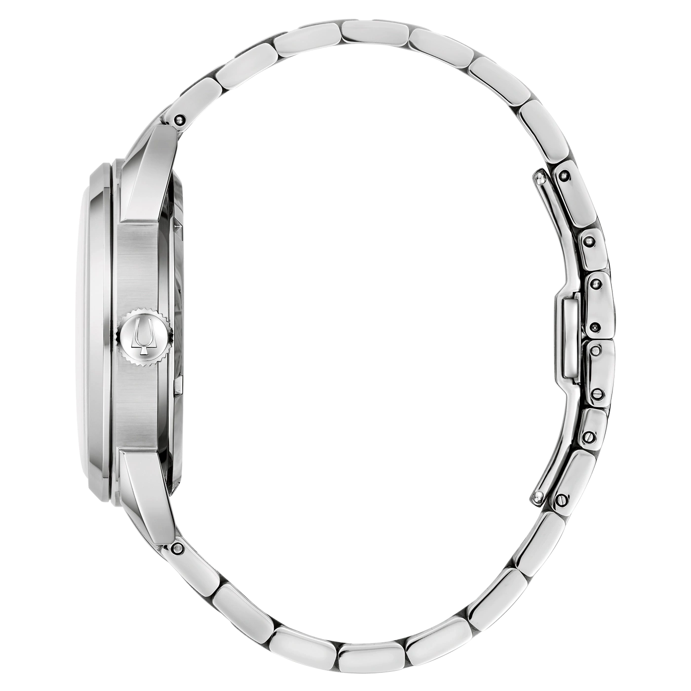 Silberne Uhr mit Armband, Seitenansicht, Detailaufnahme, glänzend, elegant, Accessoire