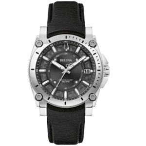 Bulova Precisionist Uhr mit schwarzem Lederarmband und Datumsanzeige